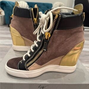 Giuseppe Zanotti Black and Gold High-Top Sneakers